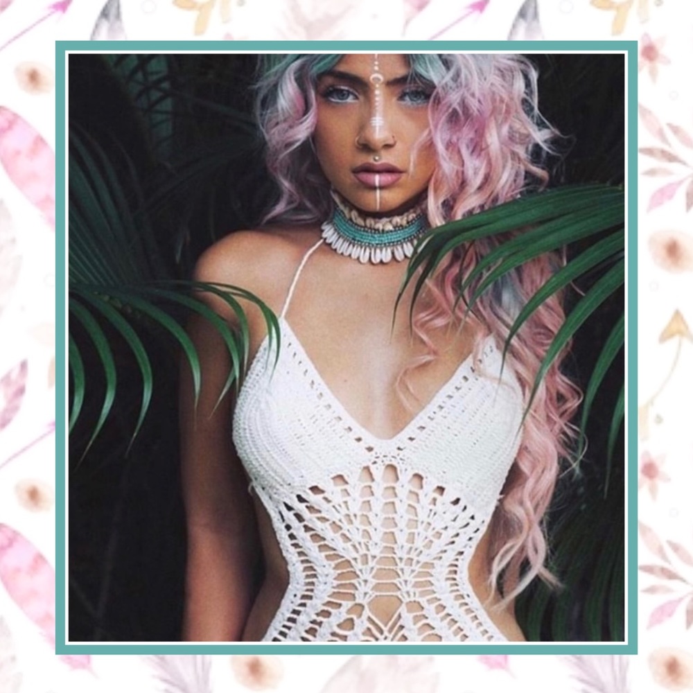🎀 WHITE CROCHET MONOKINI BEACH PADDED BIKINI BOHO